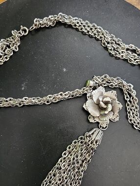 Vintage Giovani Silver Flower Tassel Necklace - Elegant Women’s Jewelry